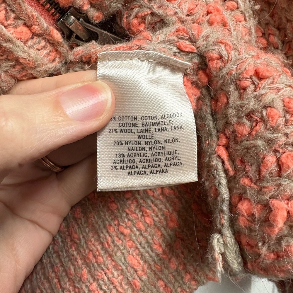 MOTH Anthropologie Wool Blend V-Neck Coral/Tan Pullover Sweater W/ Zipper Small - Picture 4 of 5